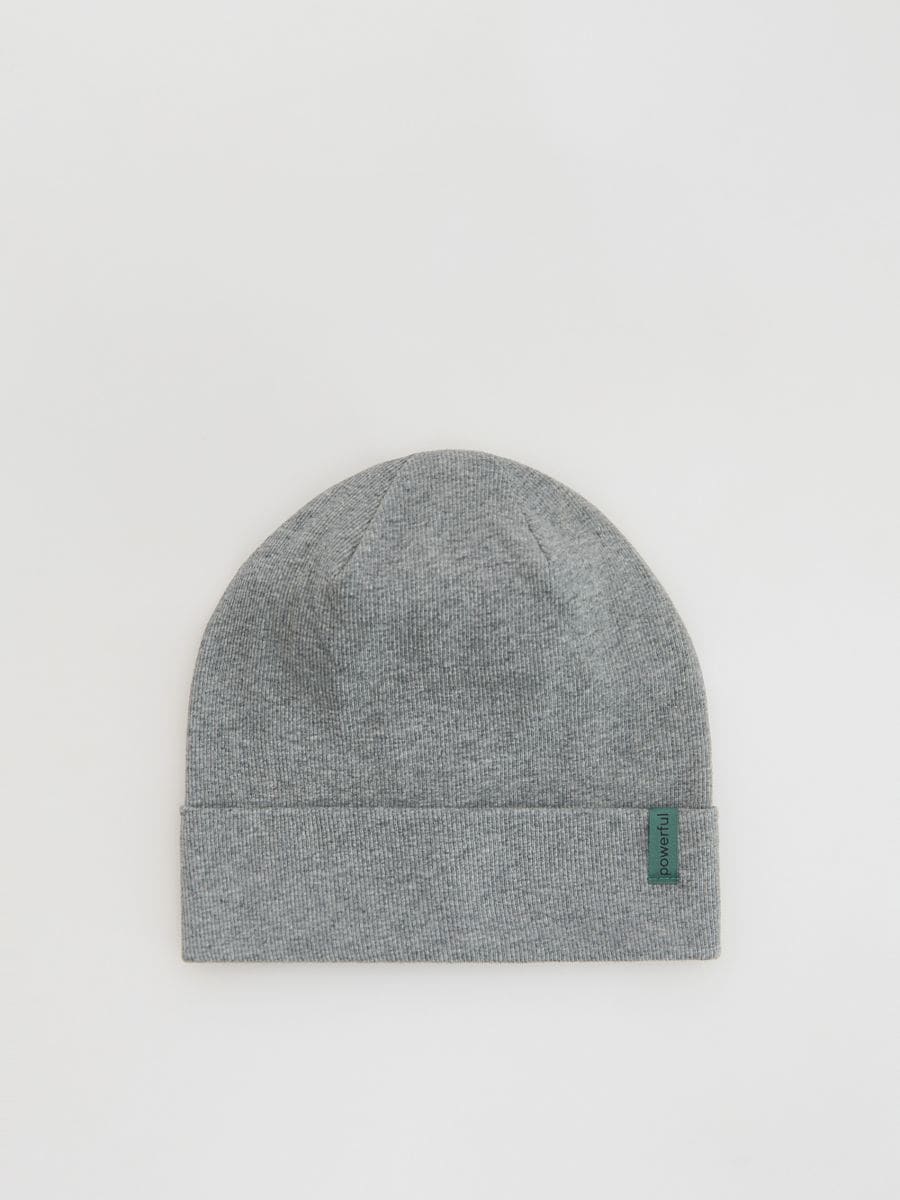 Cotton rich beanie with patch - dark grey - RESERVED