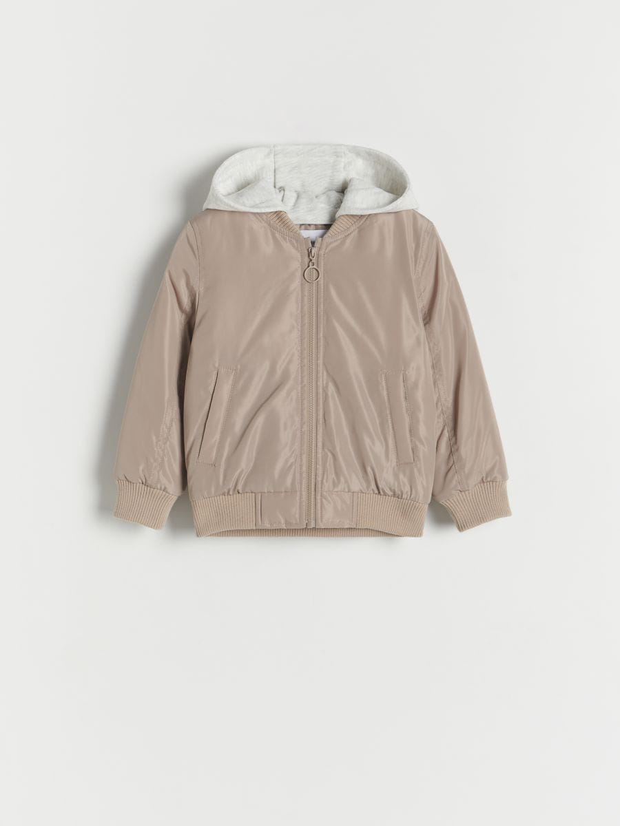 Bomber jacket with hood - beige - RESERVED