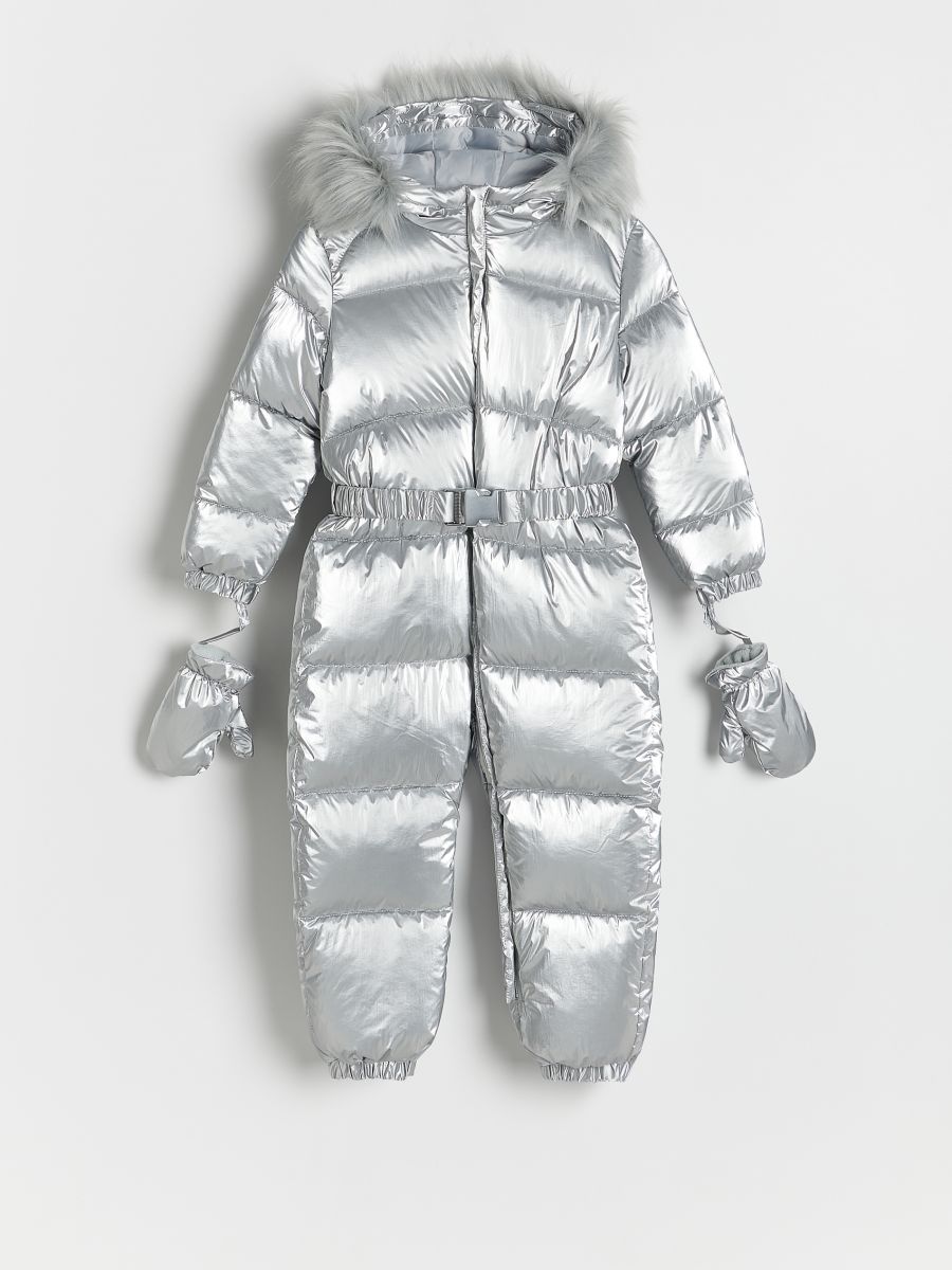 Insulated snowsuit with mittens - silver - RESERVED