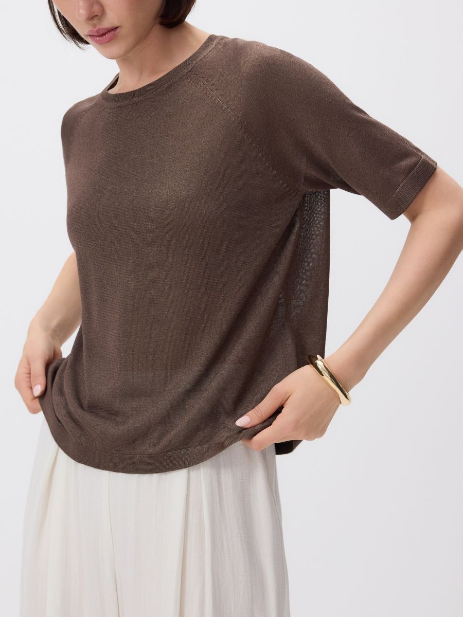 Bluse i viskoseblanding - brun - RESERVED - 2