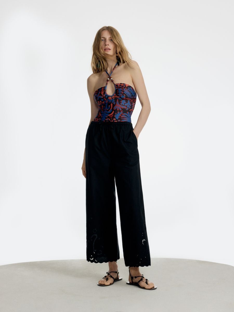 Pants with openwork trim - black - RESERVED - 2