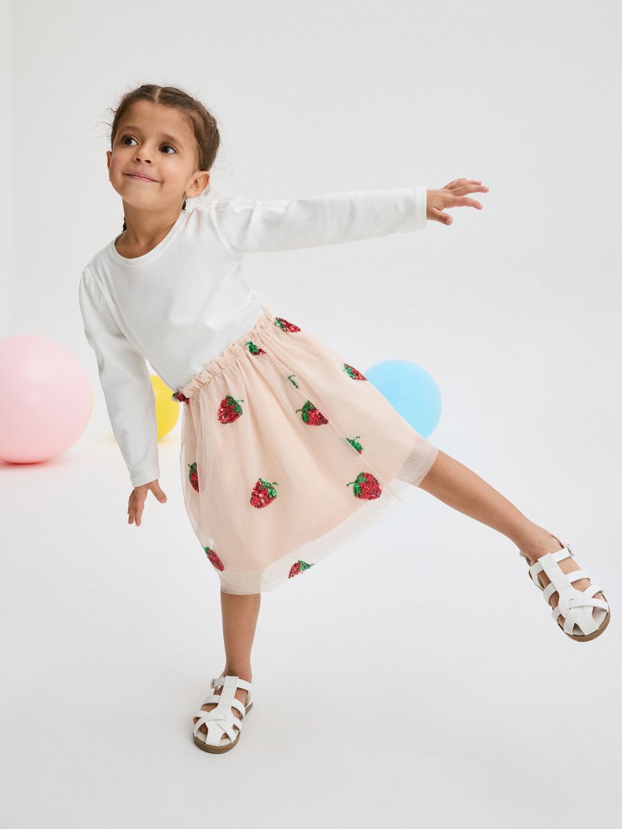 Tulle skirt with sequins - nude - RESERVED - 3