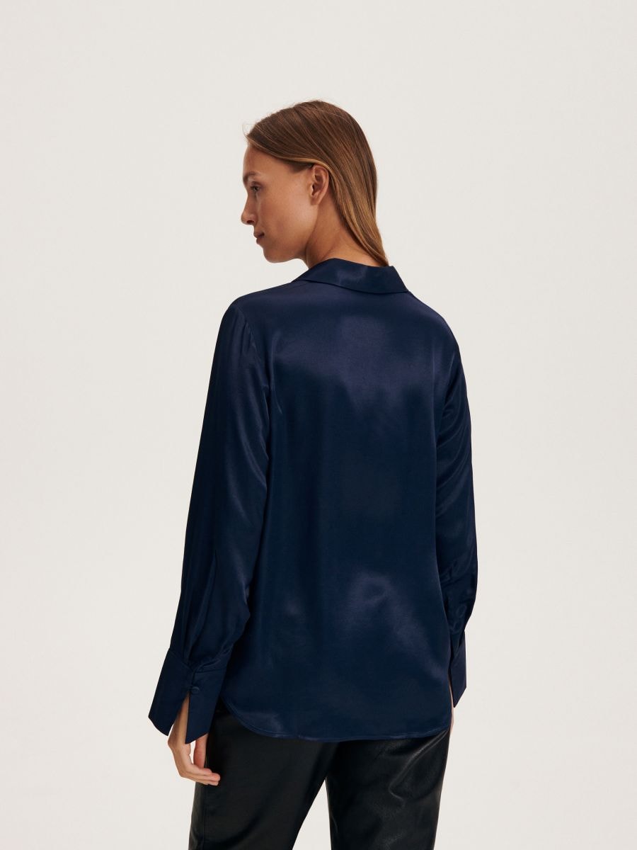 Viscose blouse with ruffle detail - navy - RESERVED - 4