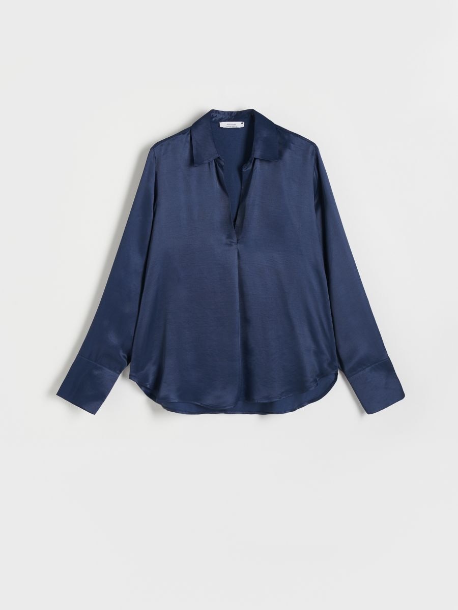 Viscose blouse with ruffle detail - navy - RESERVED - 5