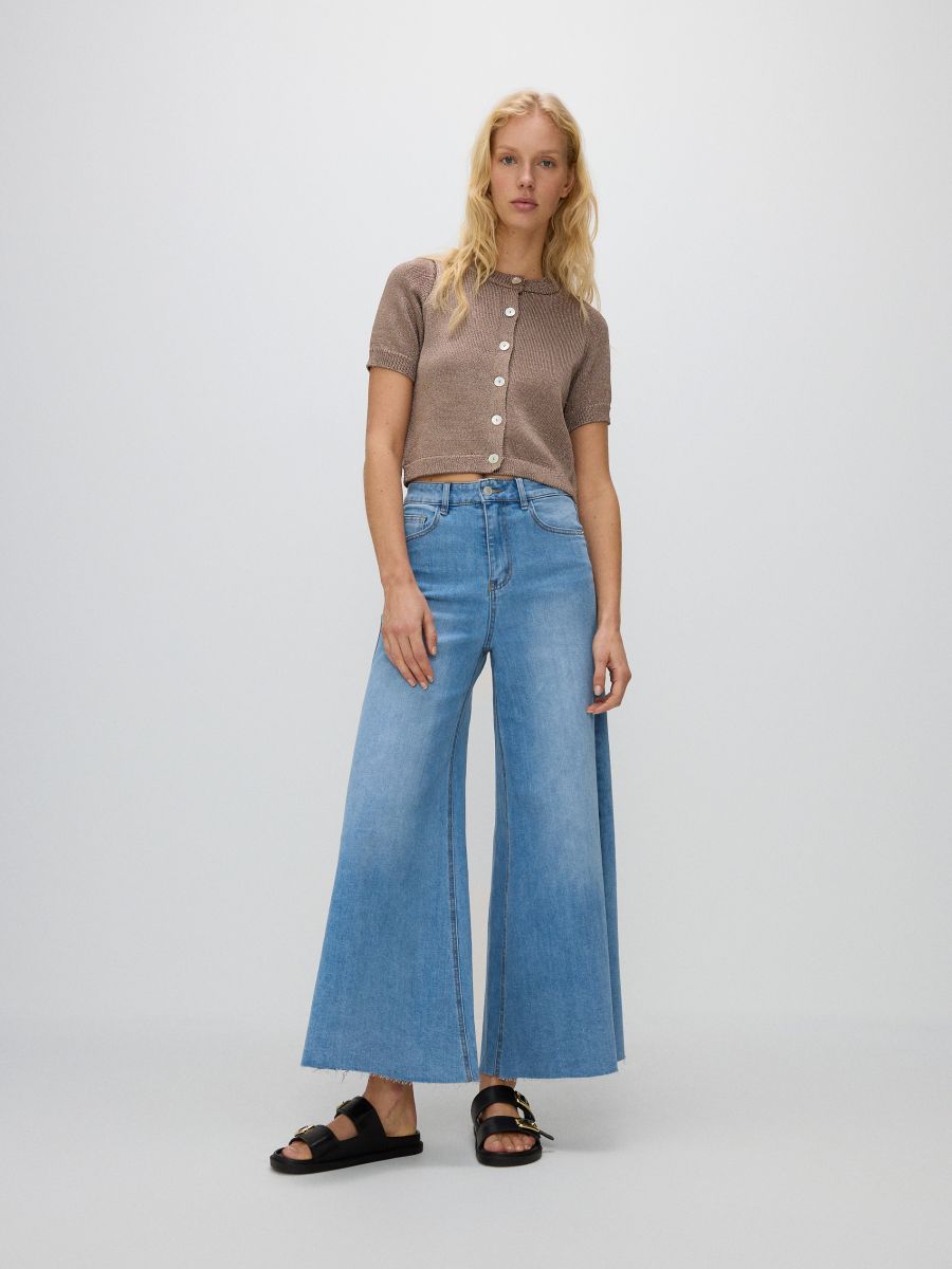 Jeansy culotte z przetarciami - niebieski - RESERVED