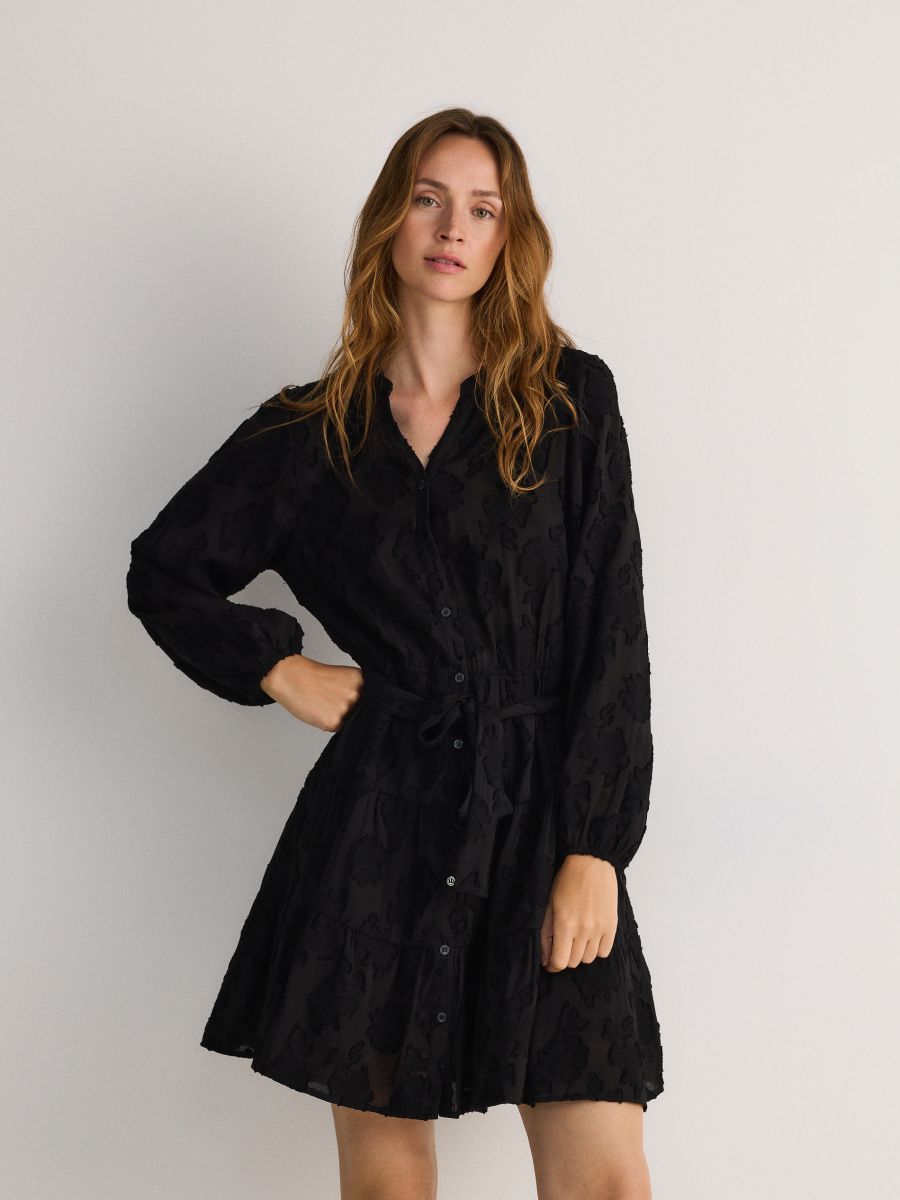 Rochie din țesătură structurată - negru - RESERVED - 2