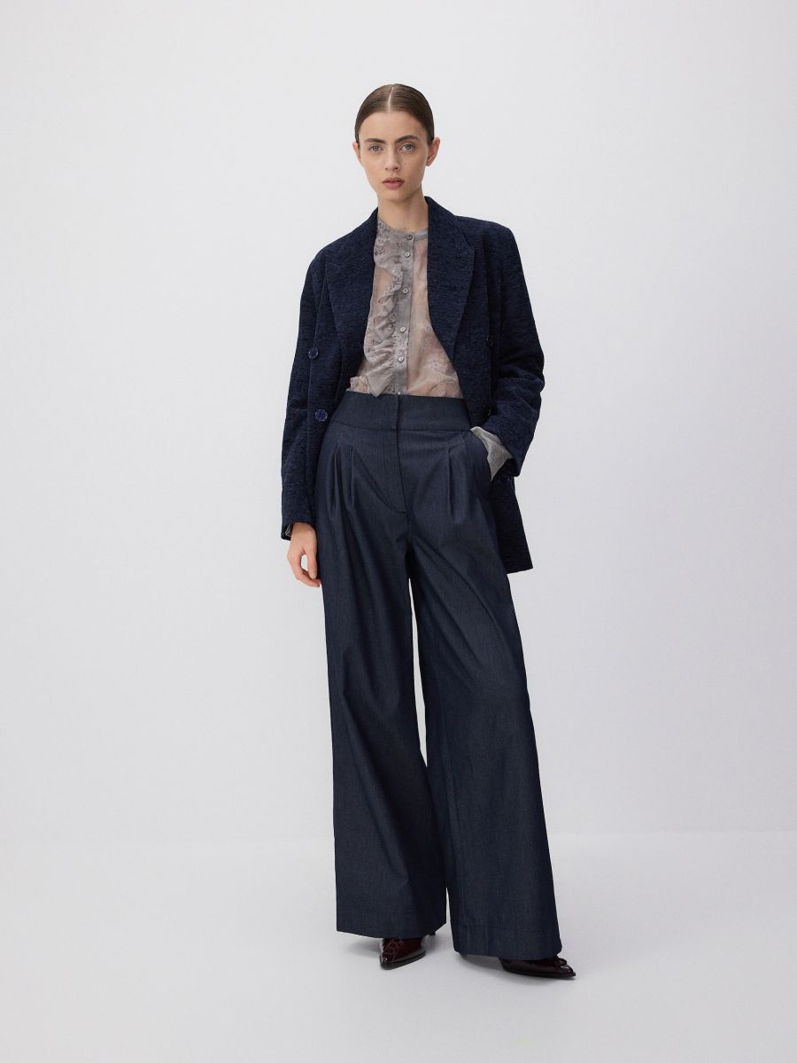 Blazer assertoado com tecido jacquard - AZUL-MARINHO - RESERVED - 2