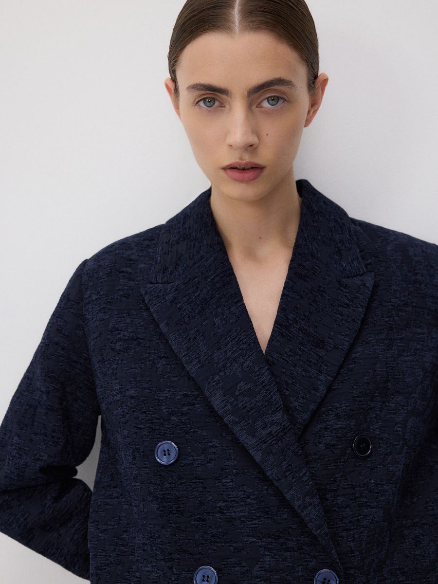 Blazer assertoado com tecido jacquard - AZUL-MARINHO - RESERVED - 3