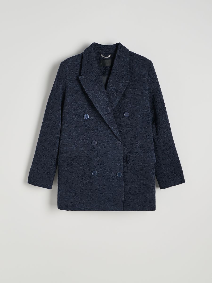 Blazer assertoado com tecido jacquard - AZUL-MARINHO - RESERVED - 5