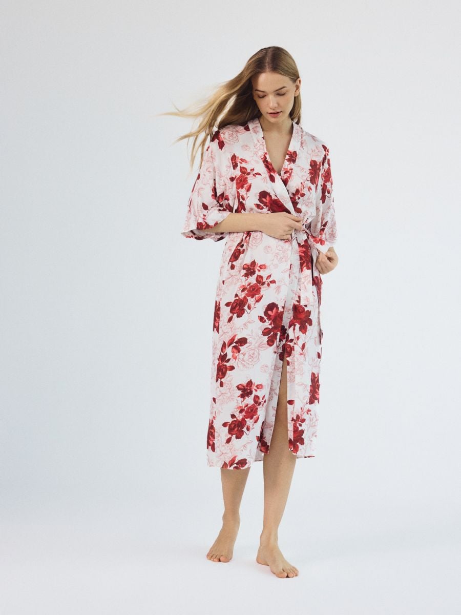 Patterned viscose dressing gown - rose - RESERVED