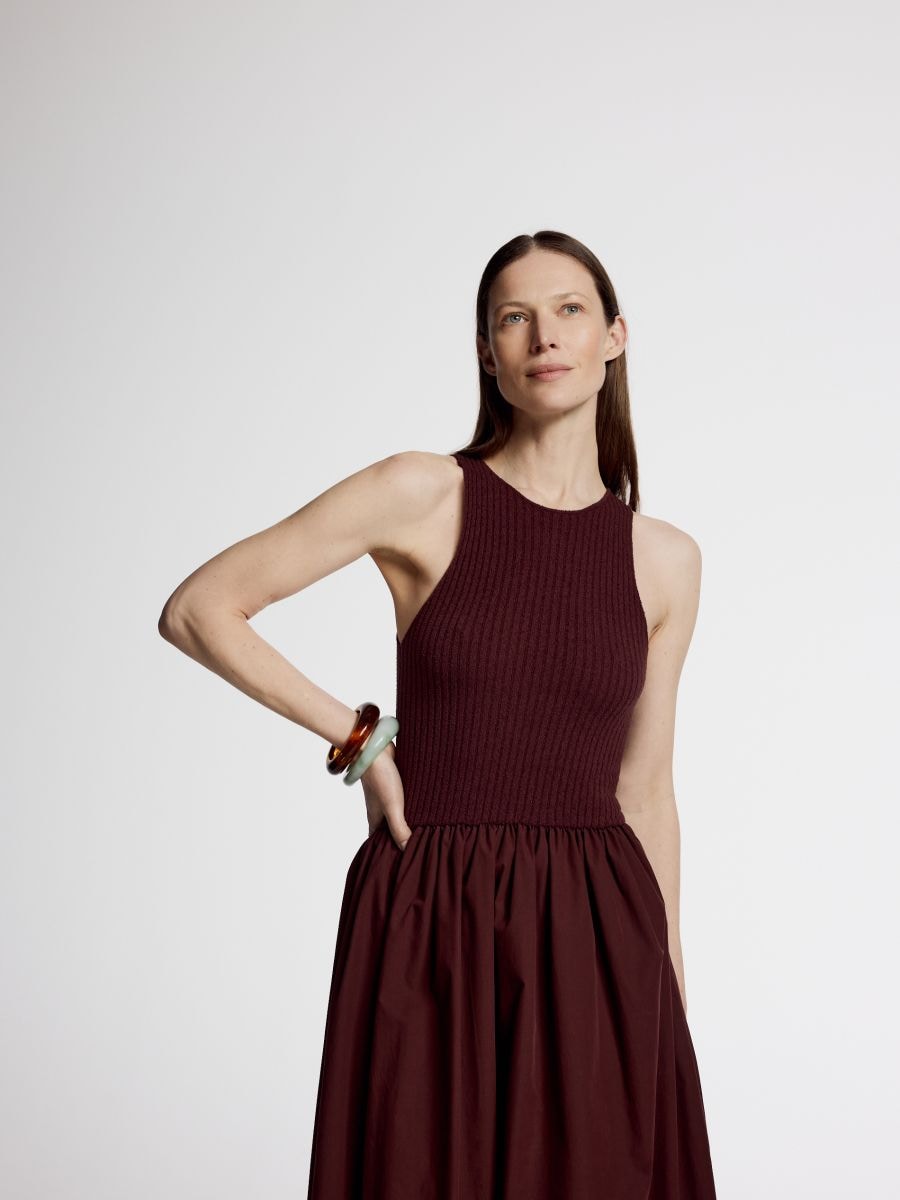 Robe maxi avec ourlet en popeline - maroon - RESERVED - 2