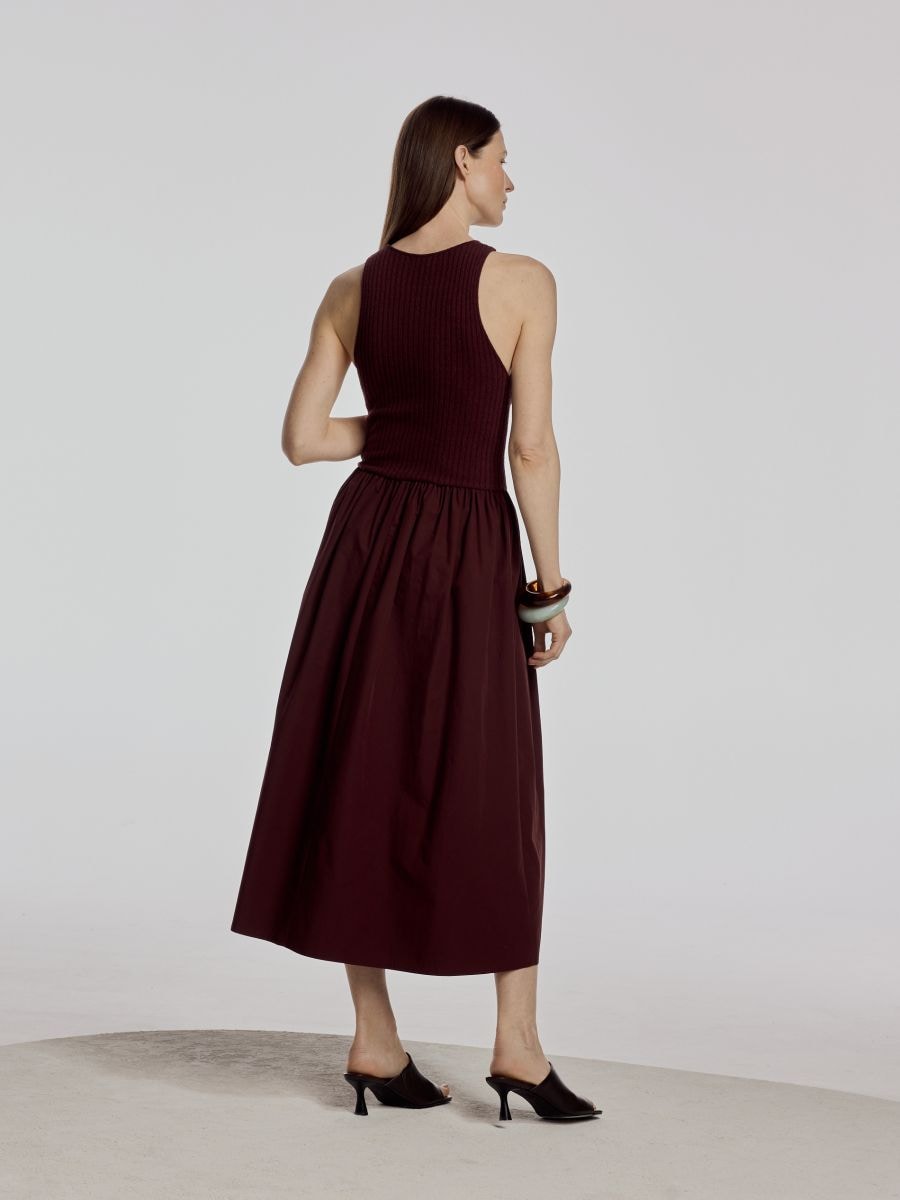 Robe maxi avec ourlet en popeline - maroon - RESERVED - 4