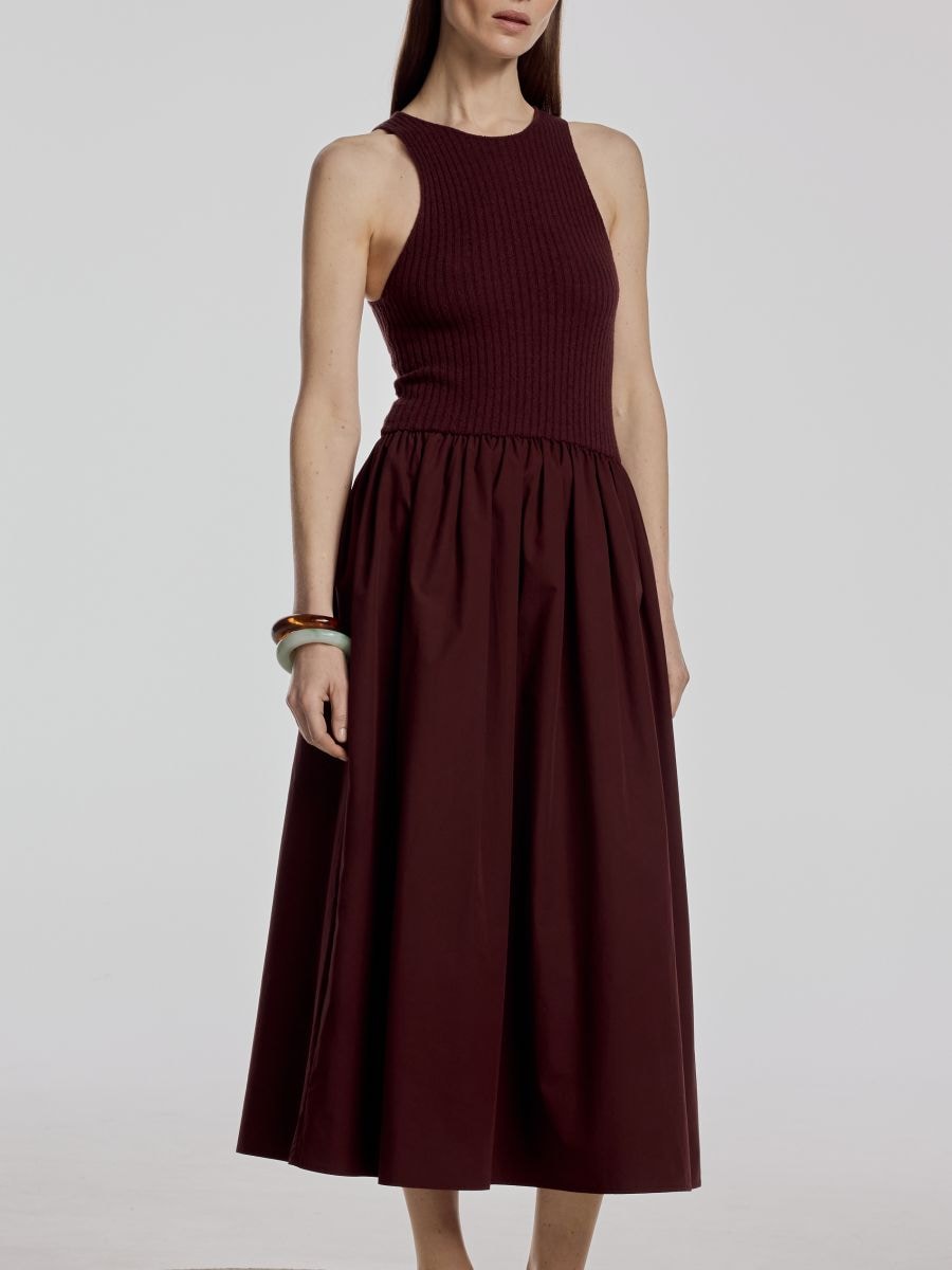 Robe maxi avec ourlet en popeline - maroon - RESERVED - 5