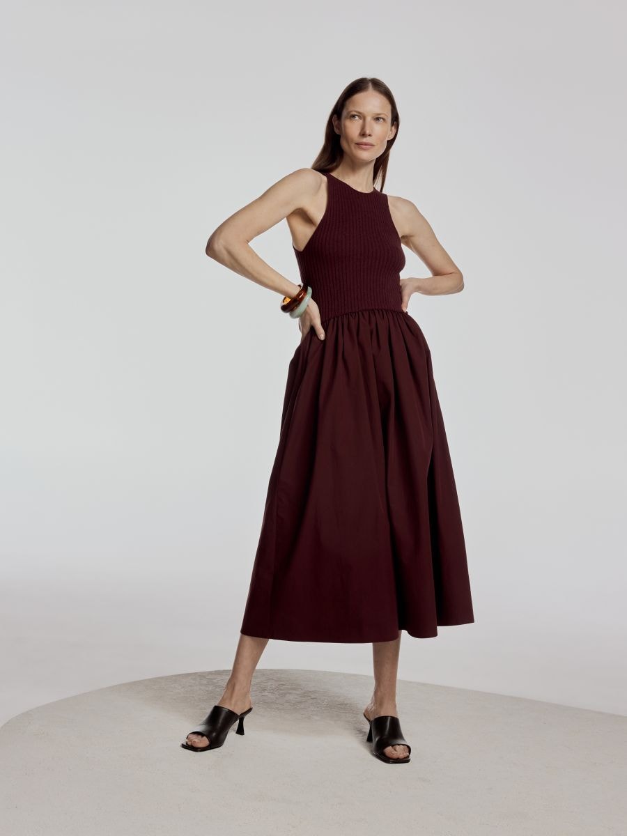Robe maxi avec ourlet en popeline - maroon - RESERVED - 8