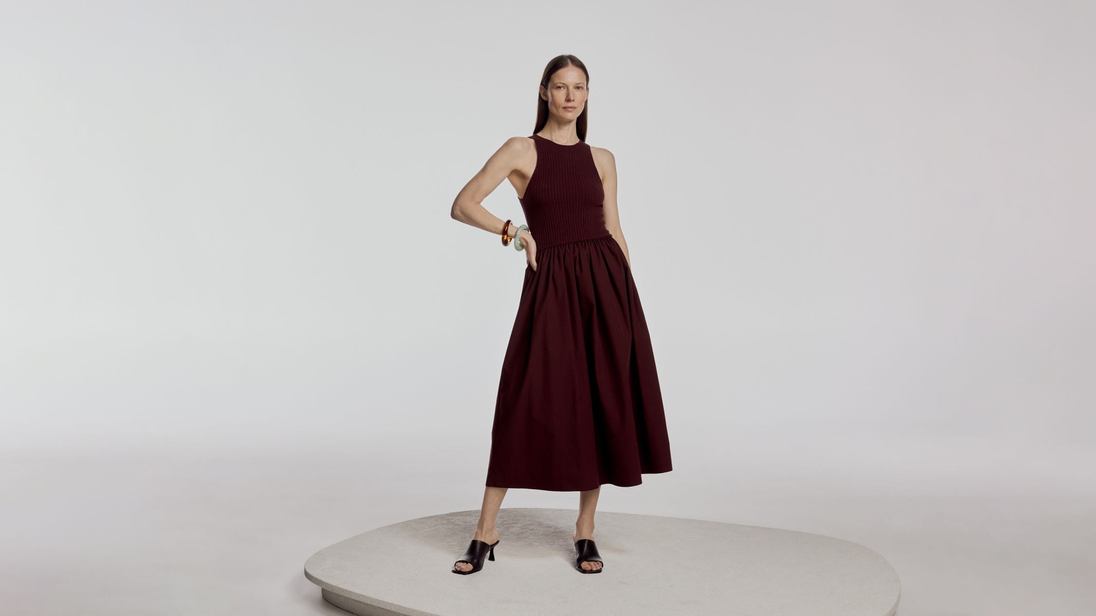 Robe maxi avec ourlet en popeline - maroon - RESERVED - 9