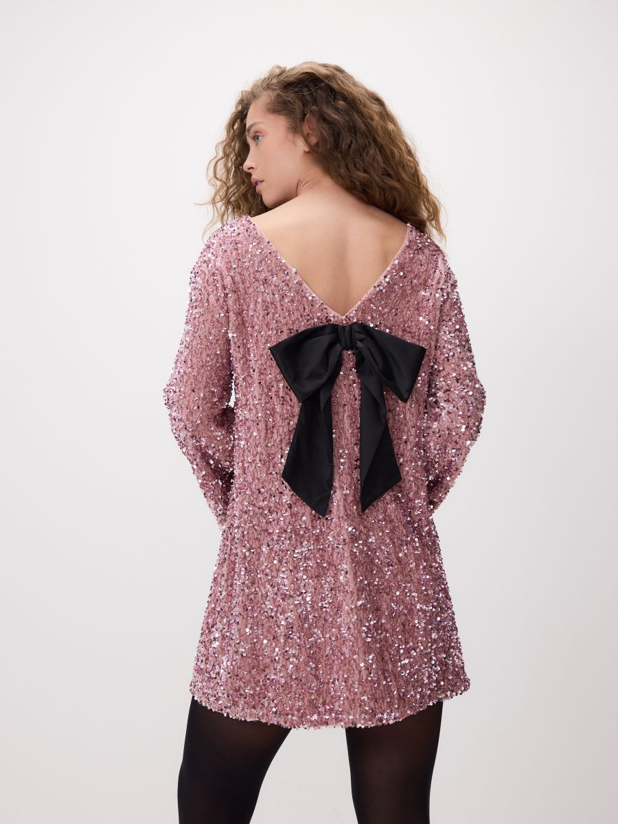 Mini-jurk met strik - pastelroze - RESERVED