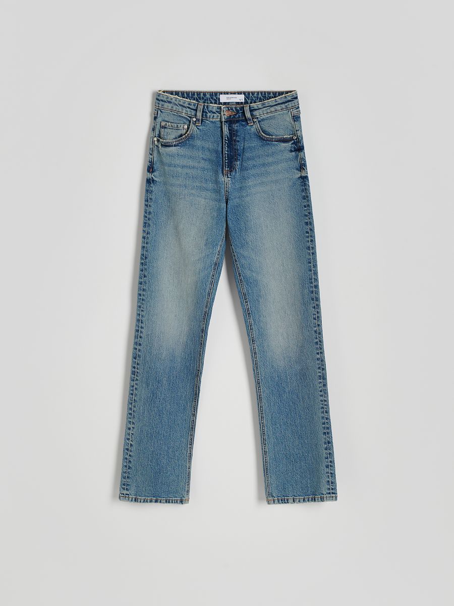 Straight jeans med hög midja - BLÅ - RESERVED