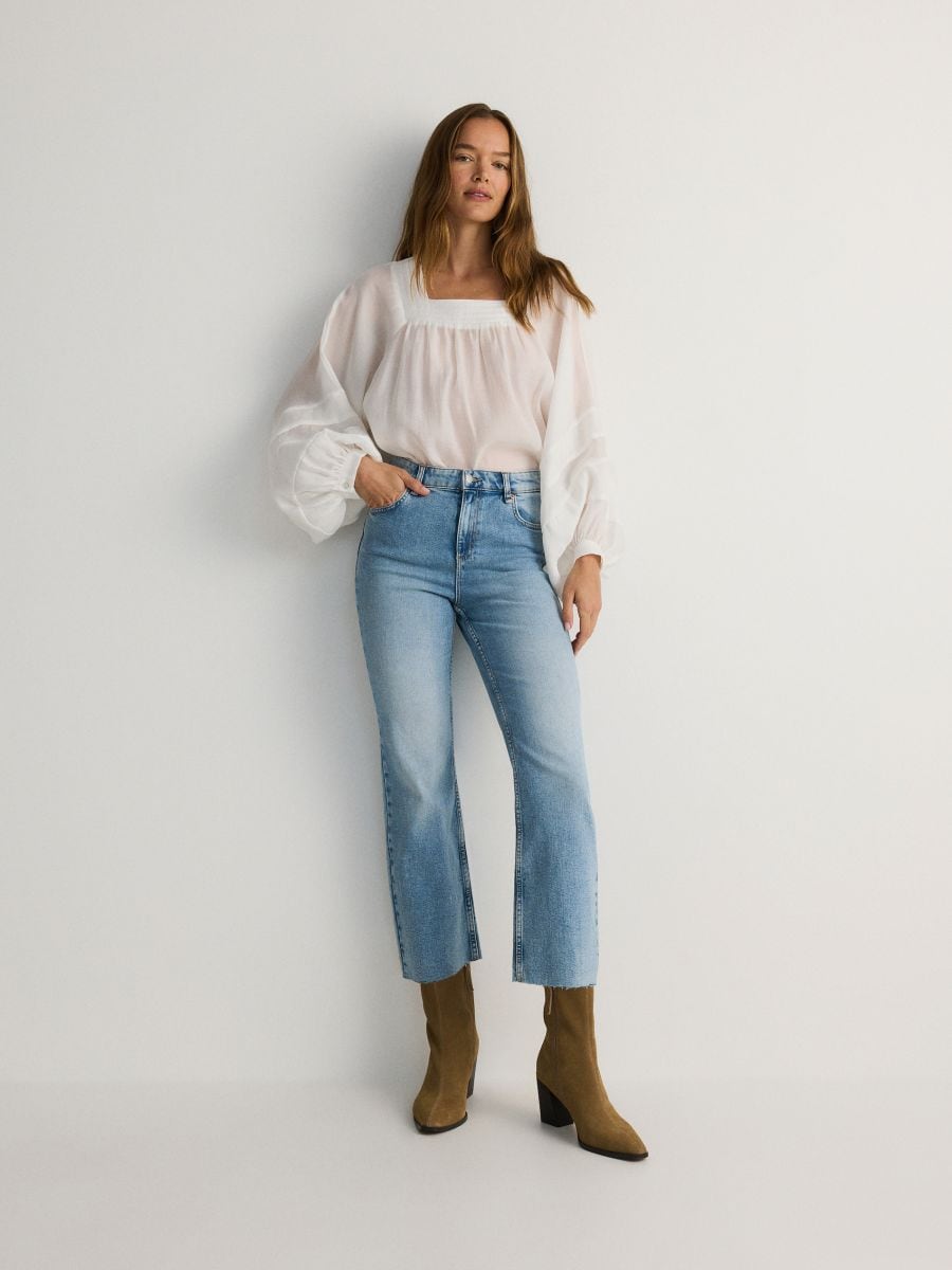 High waist mini flare jeans