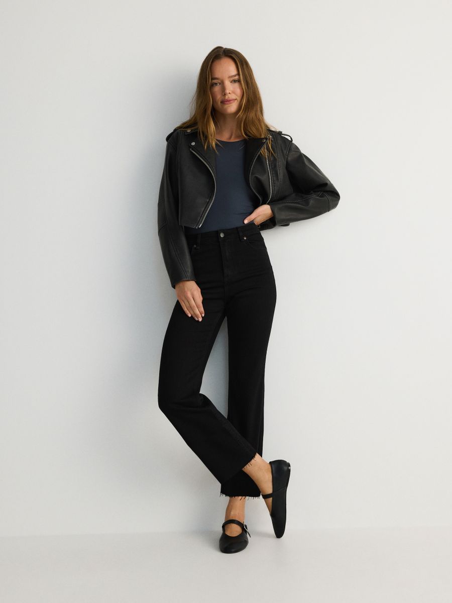 High waist mini flare jeans - black - RESERVED