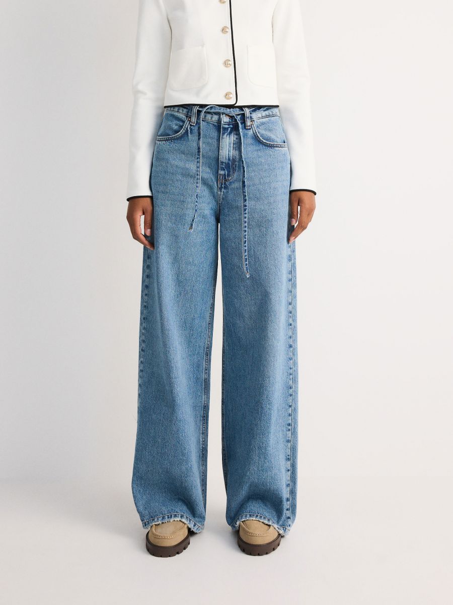 Wide-leg jeans with tie-up - blue jeans - RESERVED