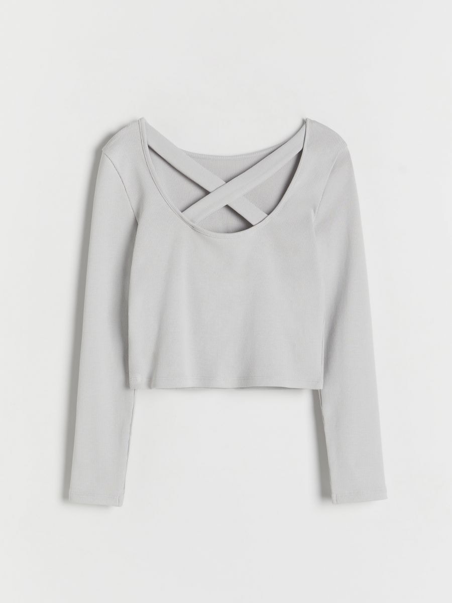 Блуза с декоративен гръб - Светло сиво - RESERVED