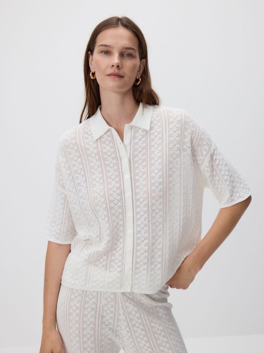 Knit shirt with viscose - nude - RESERVED - 4