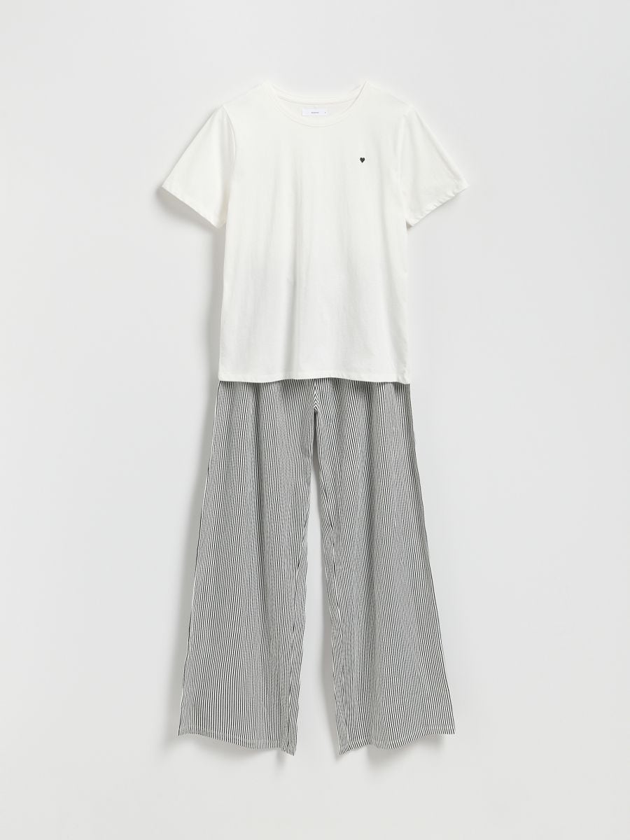 Pyjamassæt i to dele med broderi - creme - RESERVED