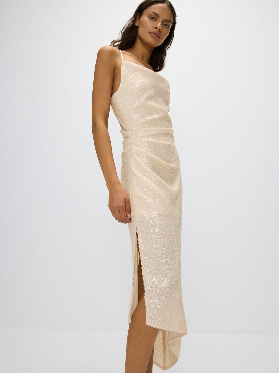 Asymmetric dress with sequins - cream - RESERVED - 2