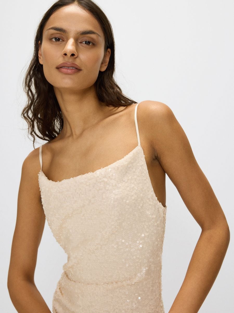 Asymmetric dress with sequins - cream - RESERVED - 3