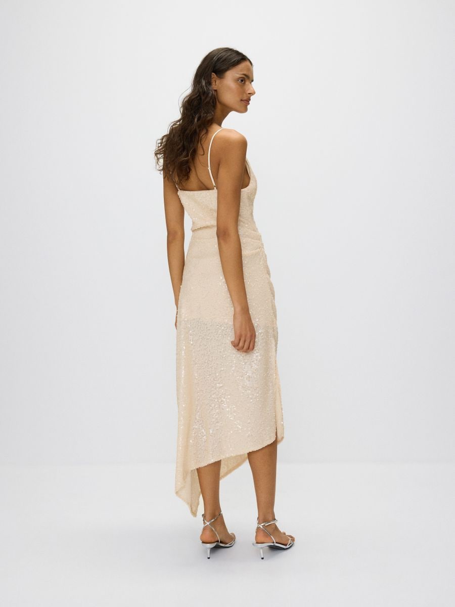 Asymmetric dress with sequins - cream - RESERVED - 7