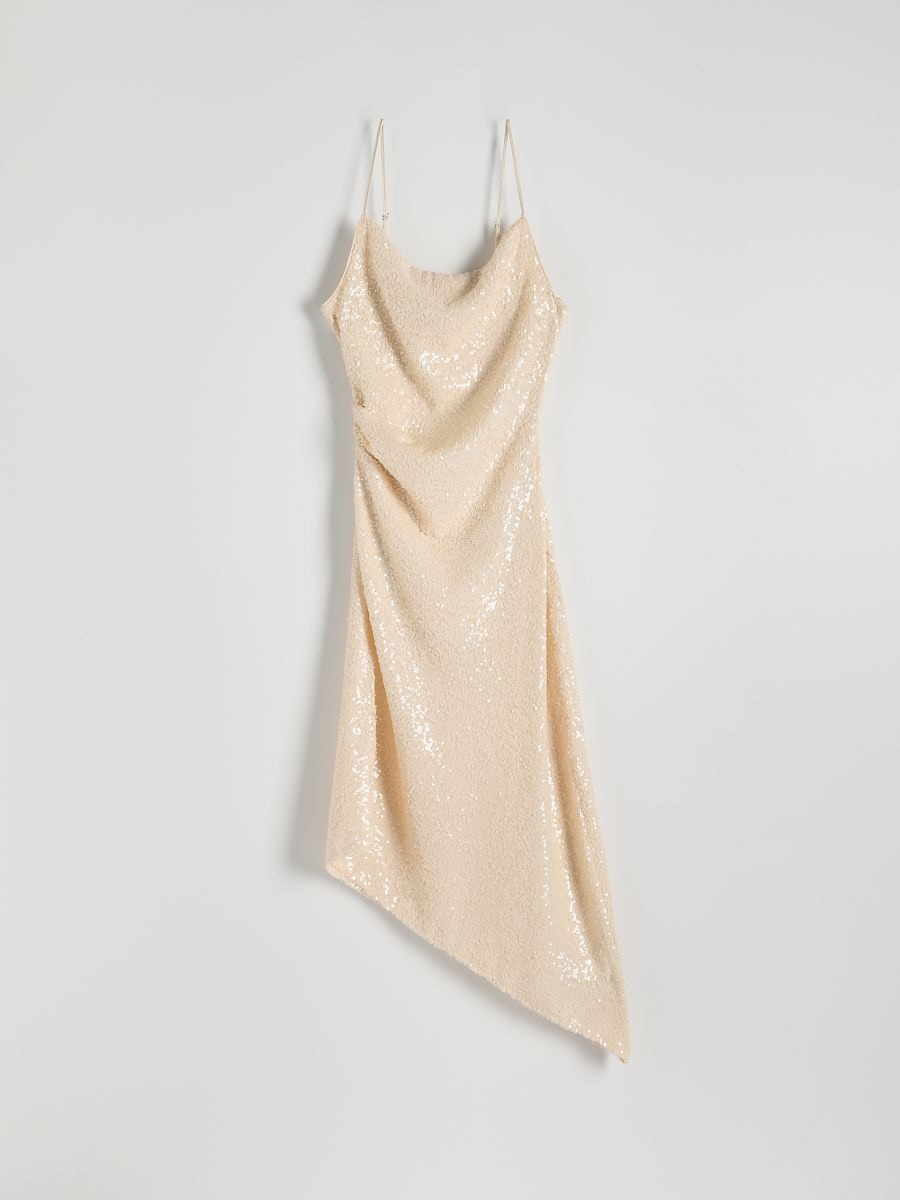 Asymmetric dress with sequins - cream - RESERVED - 4