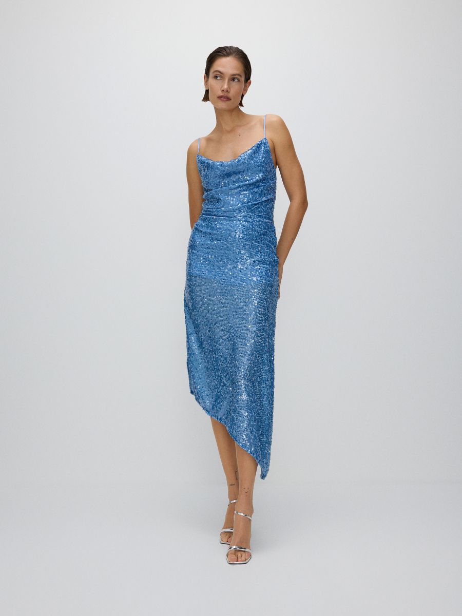 Asymmetrisches Kleid mit Palietten - hellblau - RESERVED