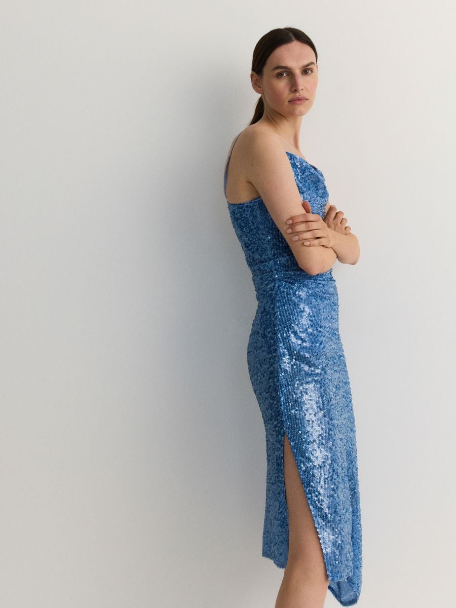 Asymmetric dress with sequins - light blue - RESERVED