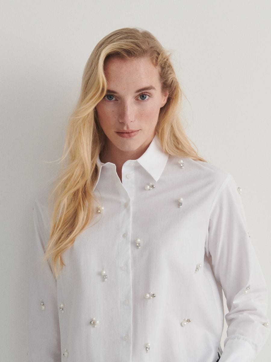 Camicia con strass perlati - panna - RESERVED - 3