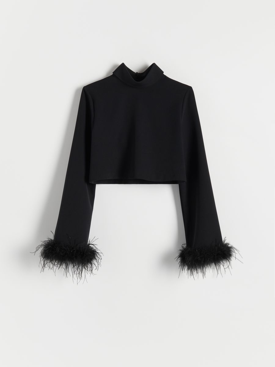 Blouse with decorative faux feathers - black - RESERVED - 4
