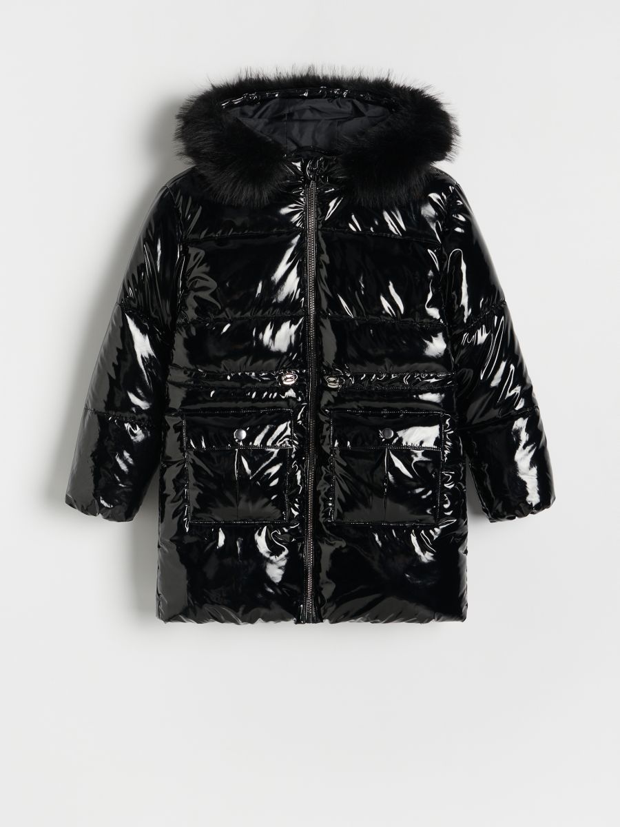 Quiltet metallisk frakke - sort - RESERVED