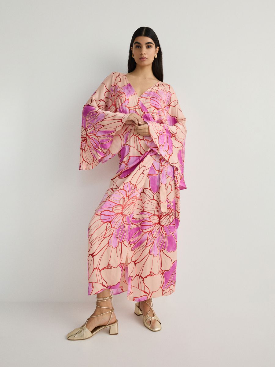Rochie stil chimono, din viscoză - multicolor - RESERVED