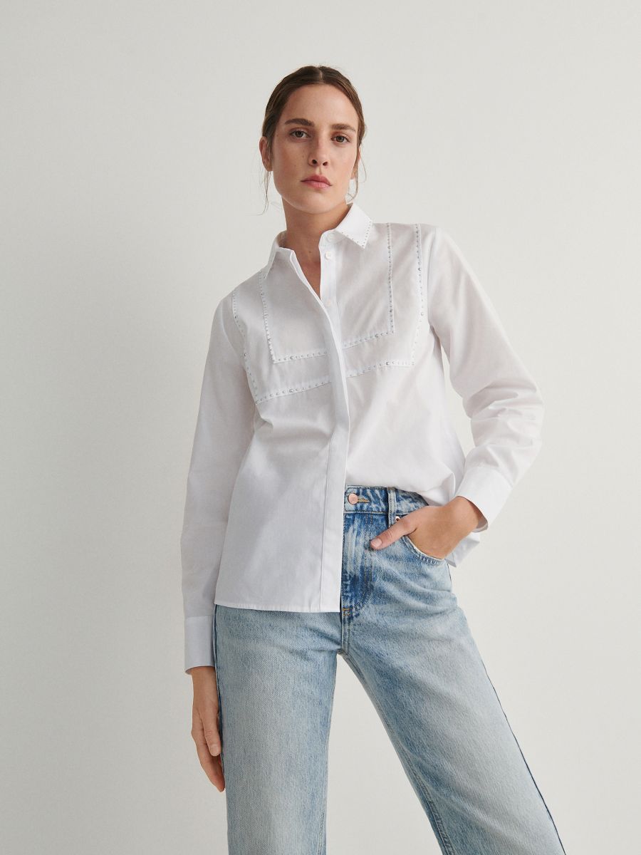 Shirt with decorative appliqués - white - RESERVED