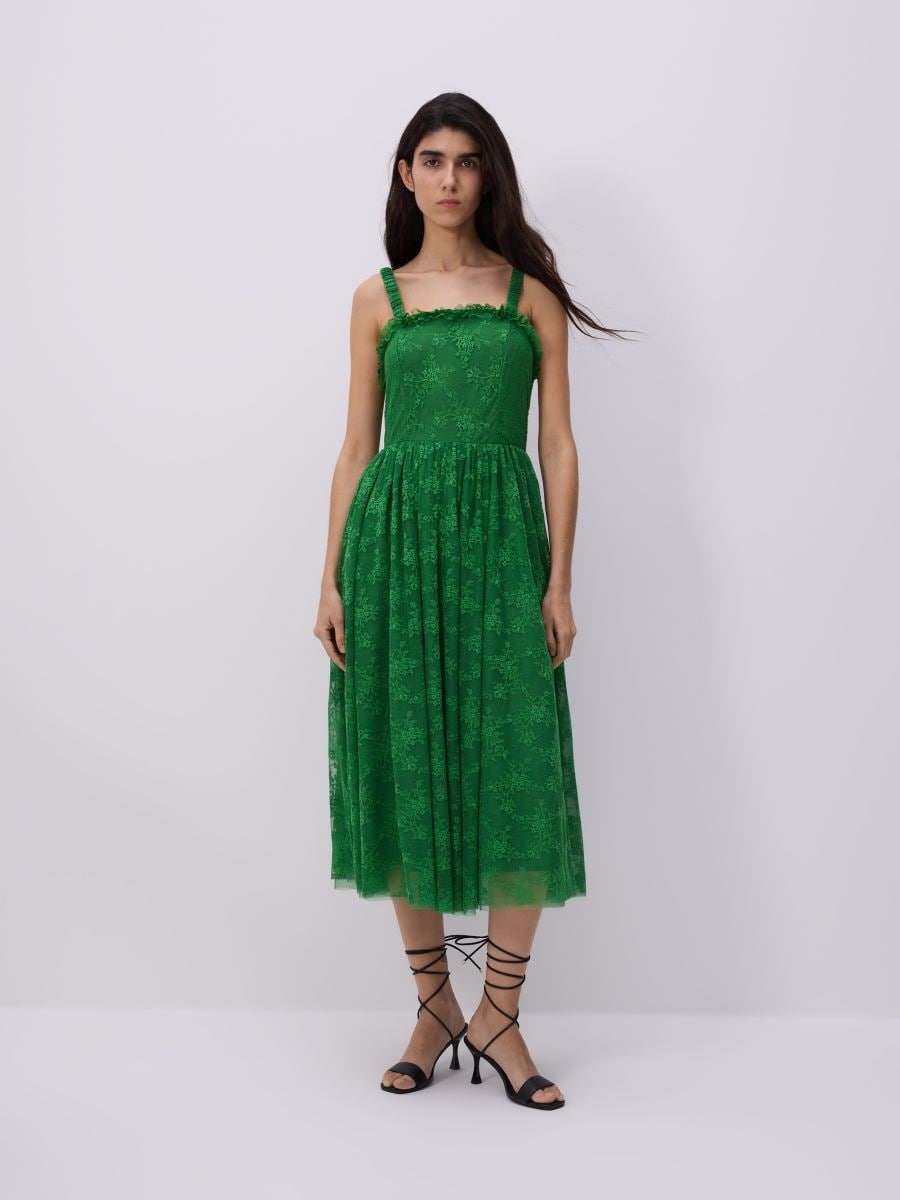 Spitzenkleid Midi - grün - RESERVED - 3