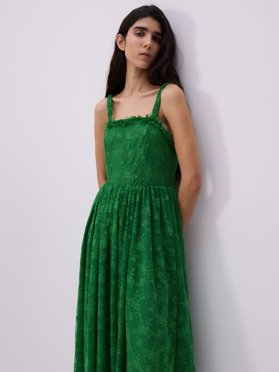 Spitzenkleid Midi - grün - RESERVED - 5