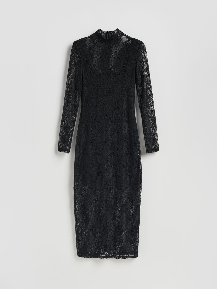 Krajkové maxi šaty - černý - RESERVED