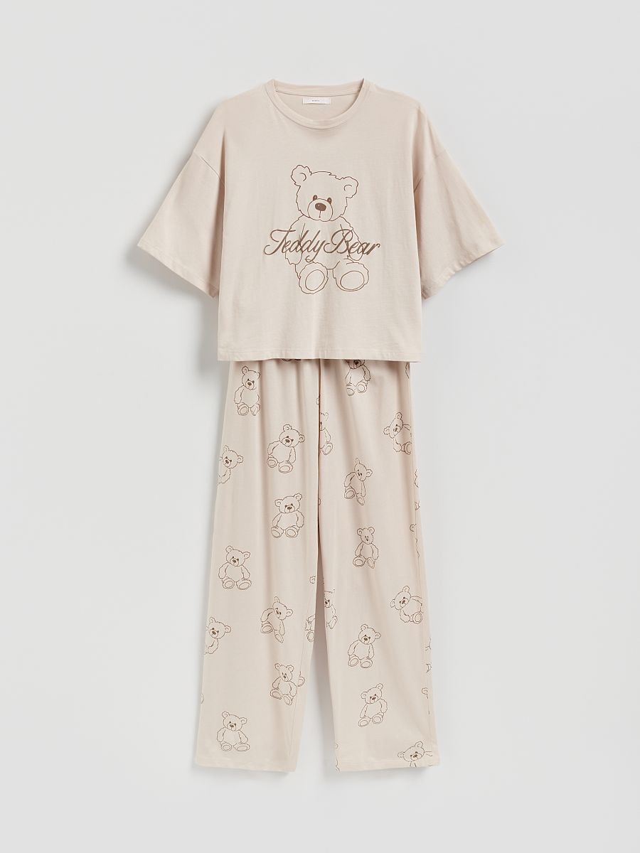 Two piece cotton pyjama set - beige - RESERVED