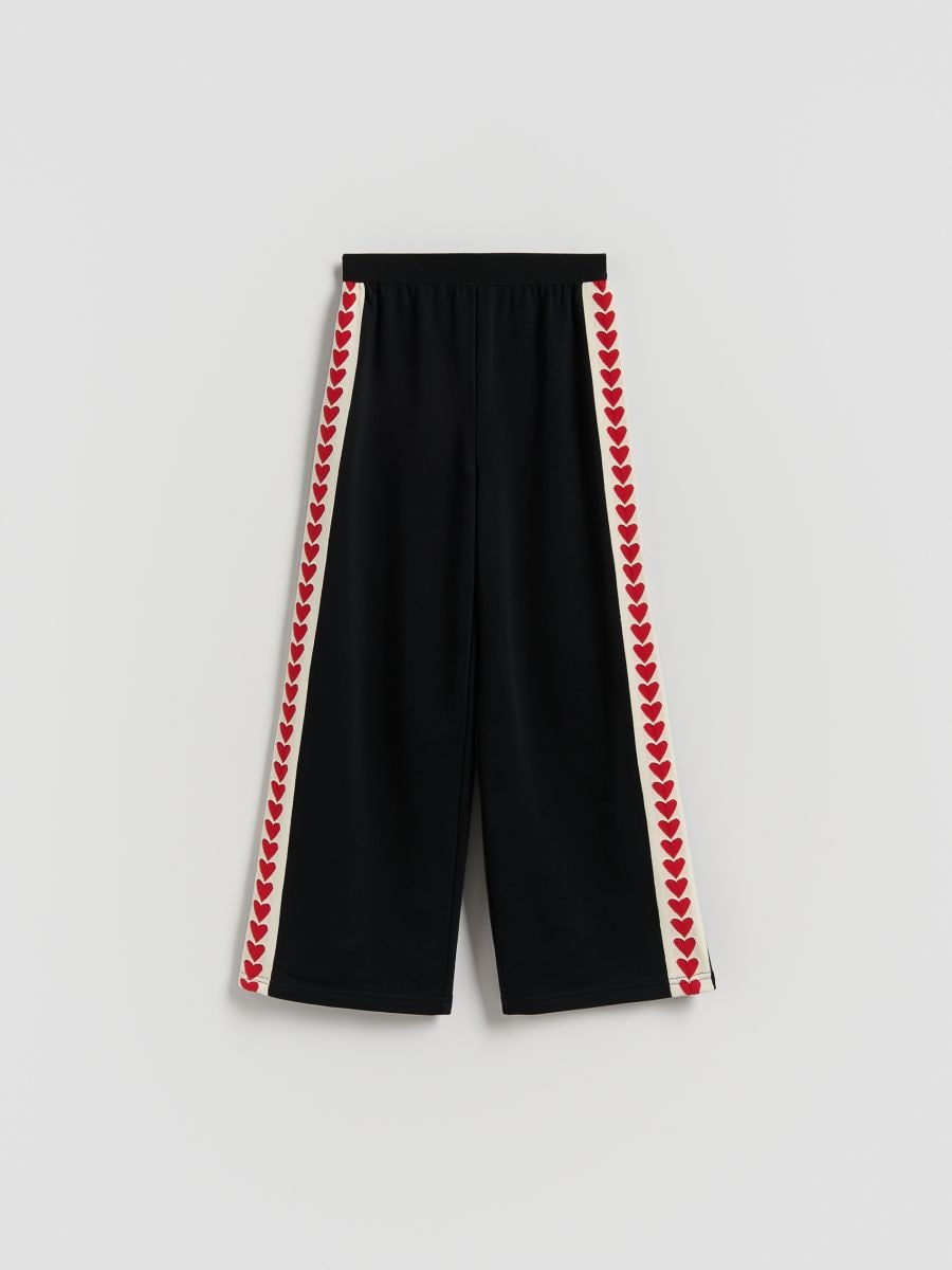 Wide leg trousers with side straps - black - RESERVED