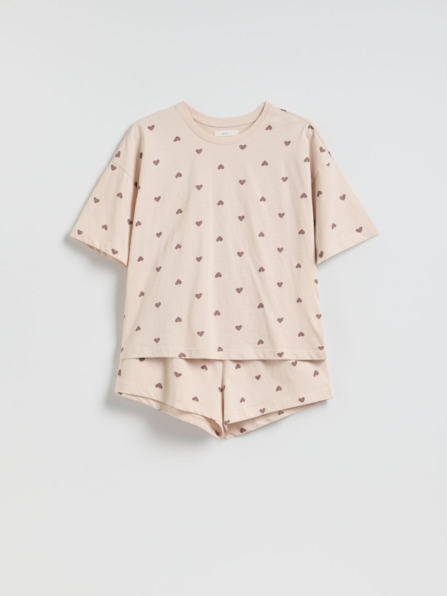 Σετ πιτζάμας δύο κομματιών με μοτίβο με καρδιές - nude - RESERVED