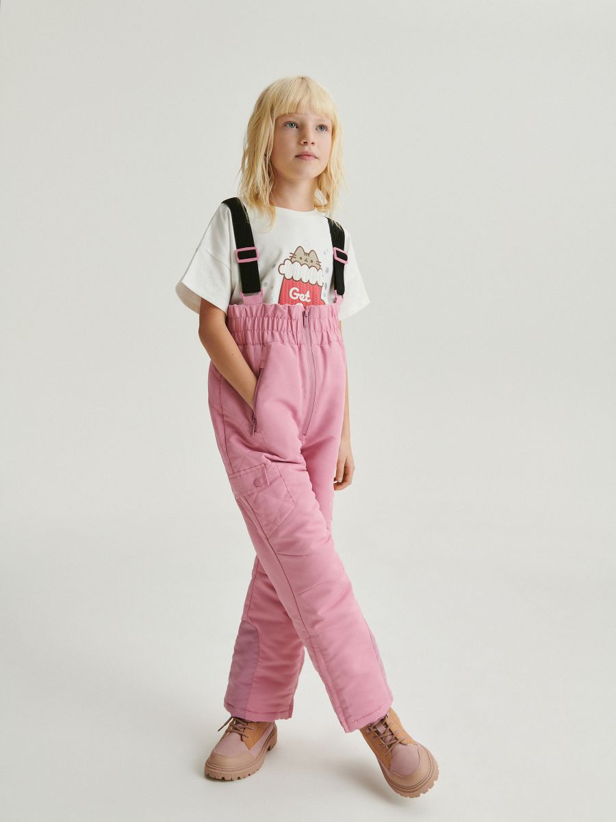 Insulated trousers with braces - dusty rose - RESERVED