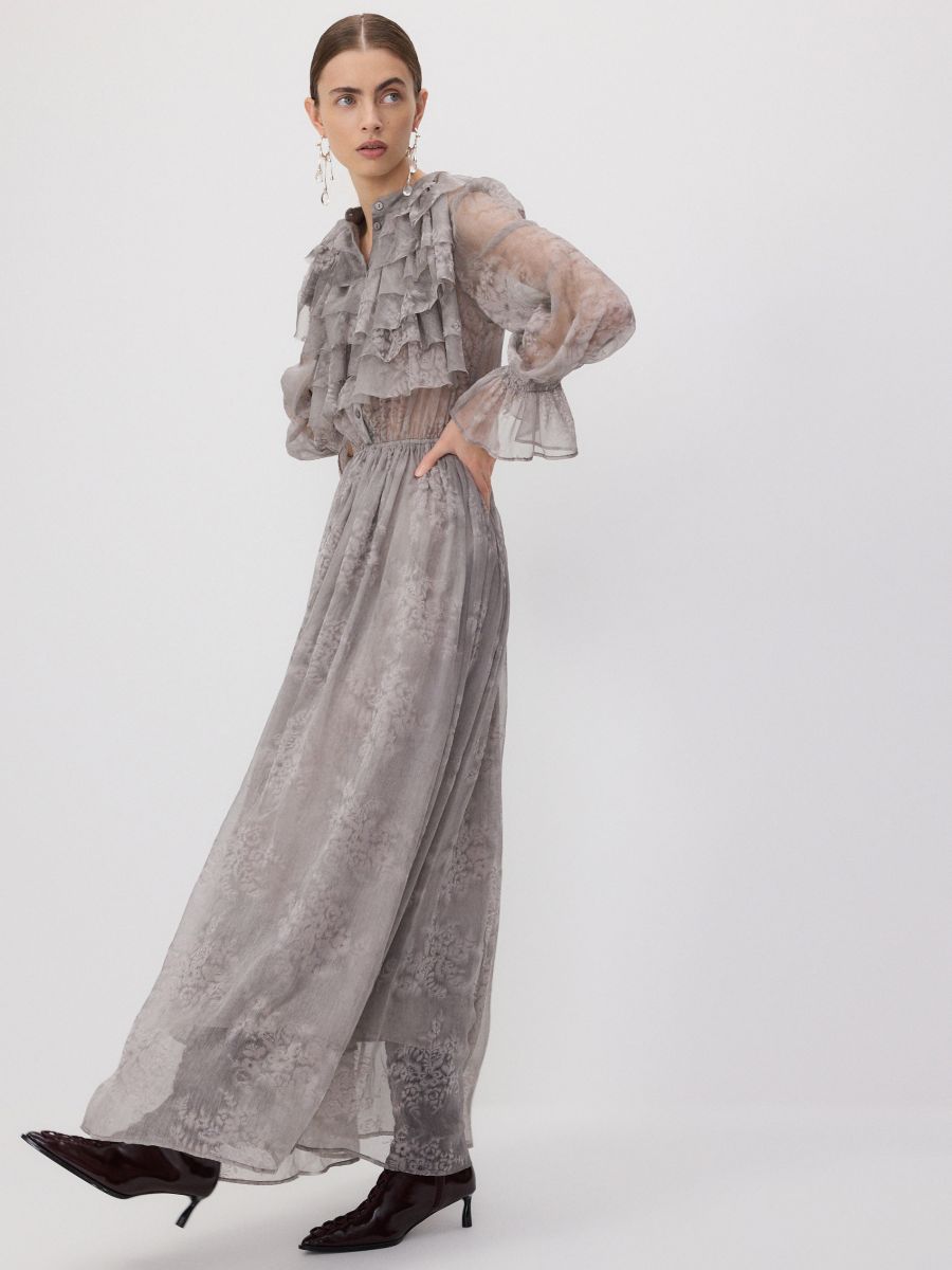 Chiffon dress with ruffle details - light grey - RESERVED - 2