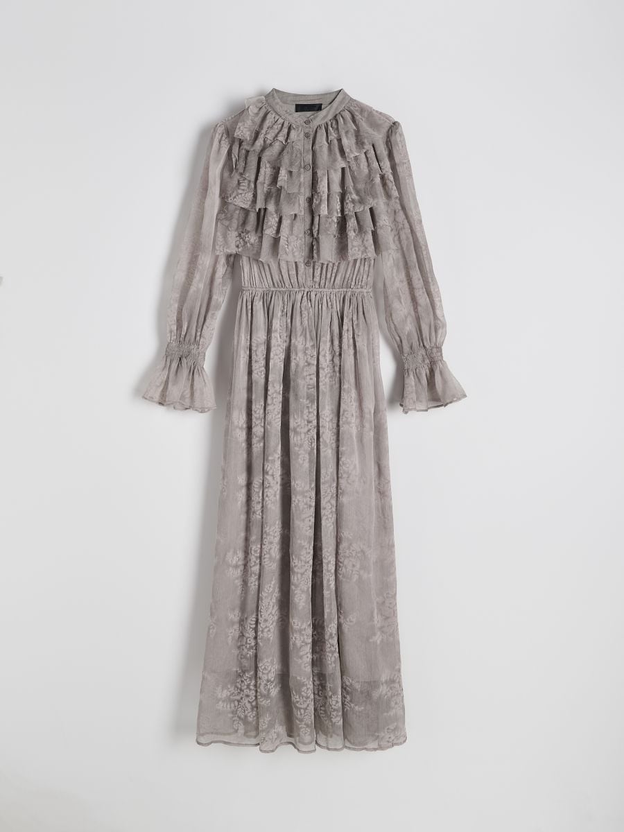 Chiffon dress with ruffle details - light grey - RESERVED - 5
