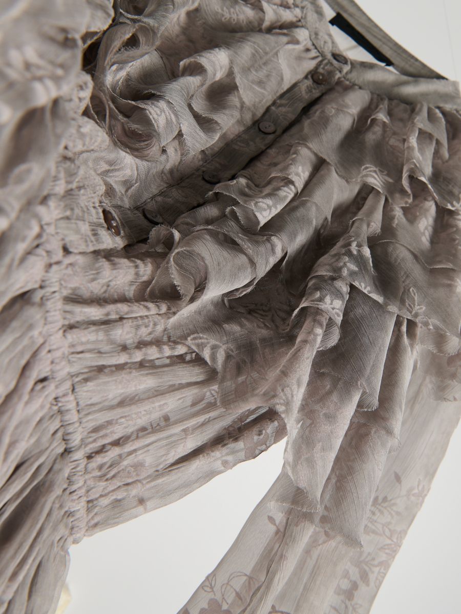 Chiffon dress with ruffle details - light grey - RESERVED - 6