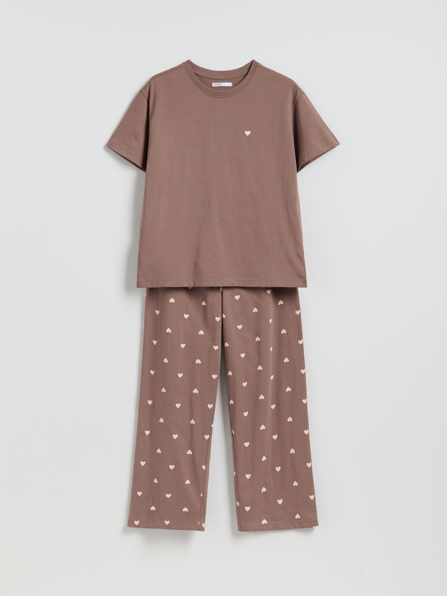 Σετ πιτζάμας δύο κομματιών με μοτίβο με καρδιές - σκουρο καφε - RESERVED