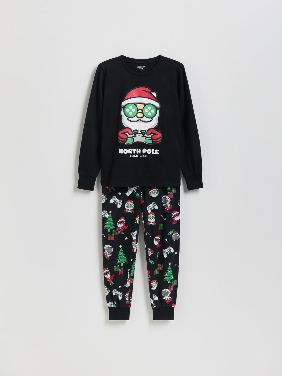 Pyjama-Set mit Weihnachtsmuster - schwarz - RESERVED